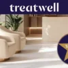 Treatwell Top Rated 2026 badge, verdiend met klantreviews, in de lichte receptie van een salon met crèmekleurige fauteuils en planten